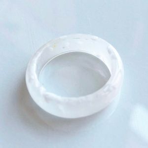 Milky White Speckled Resin Ring NWOT